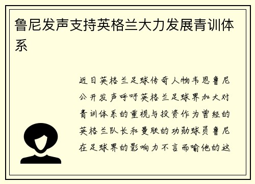 鲁尼发声支持英格兰大力发展青训体系